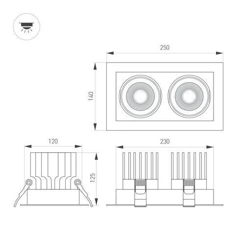 Светильник MS-VORTEX-BUILT-S250x140-2x30W Warm3000 (WH-WH, 30 deg, 230V) (Arlight, IP20 Металл, 5 лет)