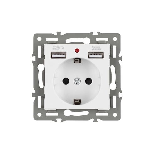 Механизм розетки с USB зарядкой SCT-MUAA-PL-WH (250V, 16A) (Arlight, -)