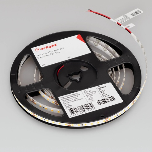 Лента светодиодная UL-A120-8mm 24V Warm3500 (14.4 W/m, IP20, 5m) (Arlight, 7 лет)