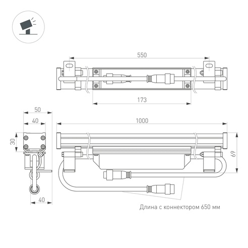 Светодиодный прожектор AR-LINE-1000S-18W-24V RGB (Grey, 30 deg, DMX512) (Arlight, Закрытый)