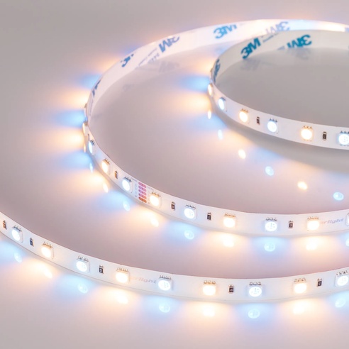 Лента RT-B60-10mm 24V RGBW-Warm (14.4 W/m, IP20, 5m) (Arlight, Открытый)