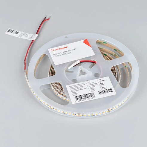 Лента UL-A176-8mm 24V Warm3000 (15 W/m, IP20, 5m) (Arlight, 7 лет)