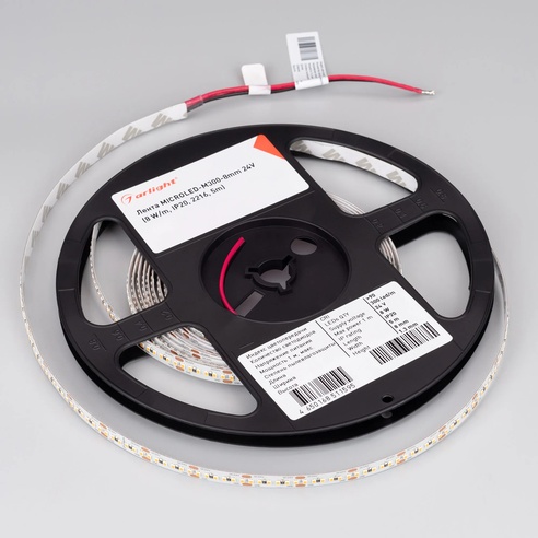 Лента светодиодная MICROLED-M300-8mm 24V Cool 8K (8 W/m, IP20, 2216, 5m) (Arlight, 8 Вт/м, IP20)