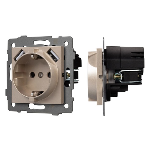Механизм розетки с USB зарядкой SCT-MUAA-PL-GD-V (250V, 16A) (Arlight, -)