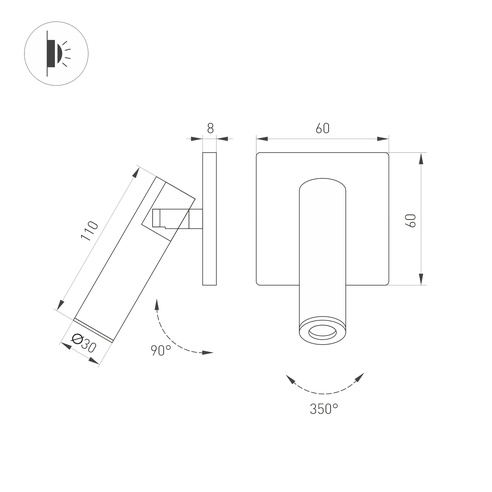 Светильник SP-READER-NB-S60x60-3W Warm2700 (WH, 20 deg, 230V) (Arlight, IP20 Металл, 3 года)