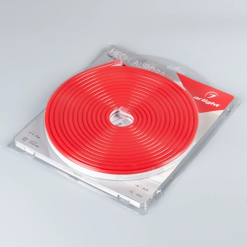 Лента светодиодная герметичная AURORA-PS-A120-12x6mm 24V Red (10 W/m, IP65, 2835, 5m) (Arlight, Силикон)
