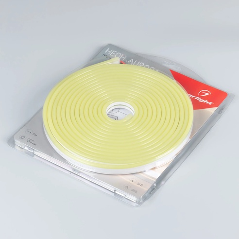 Лента светодиодная герметичная AURORA-PS-A120-12x6mm 24V Lemon (10 W/m, IP65, 2835, 5m) (Arlight, Силикон)