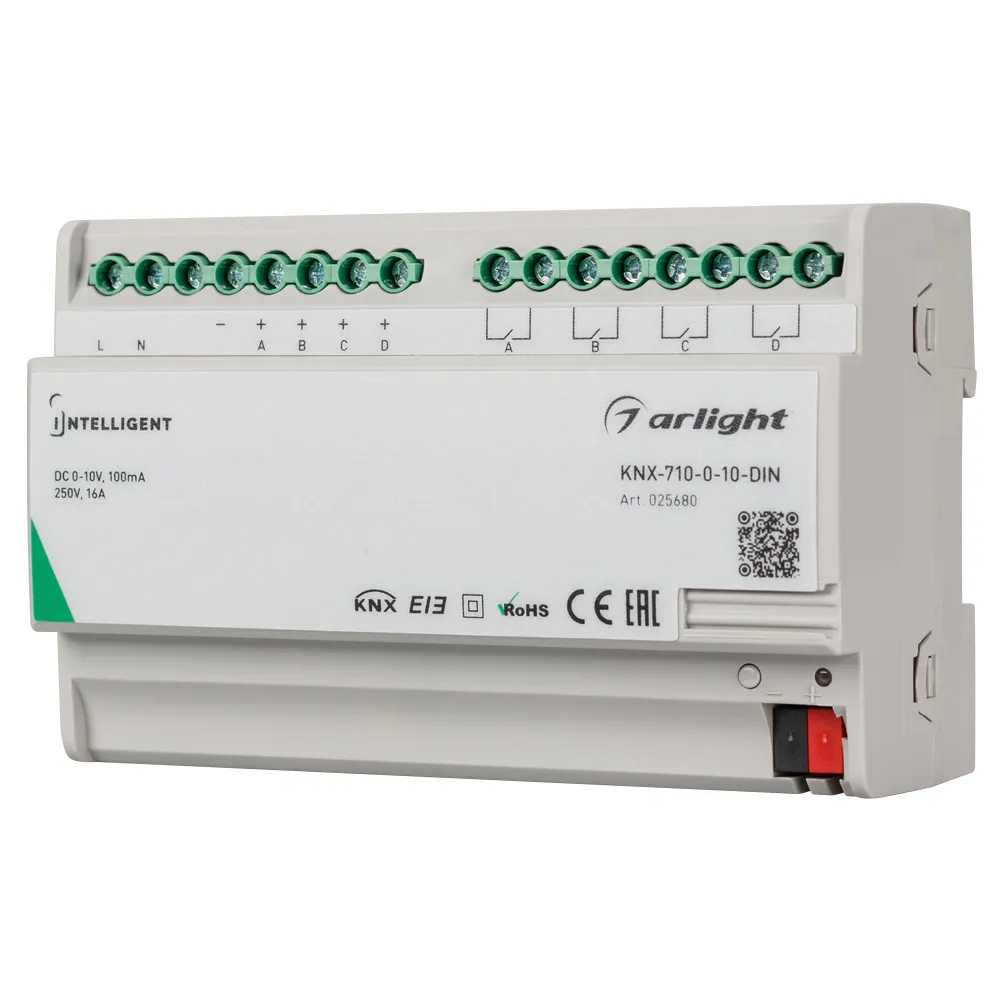 INTELLIGENT ARLIGHT Конвертер KNX-710-0-10-DIN (230V, 4x0/1-10, 4x16A) (IARL, IP20 Пластик, 2 года) - изображение товара