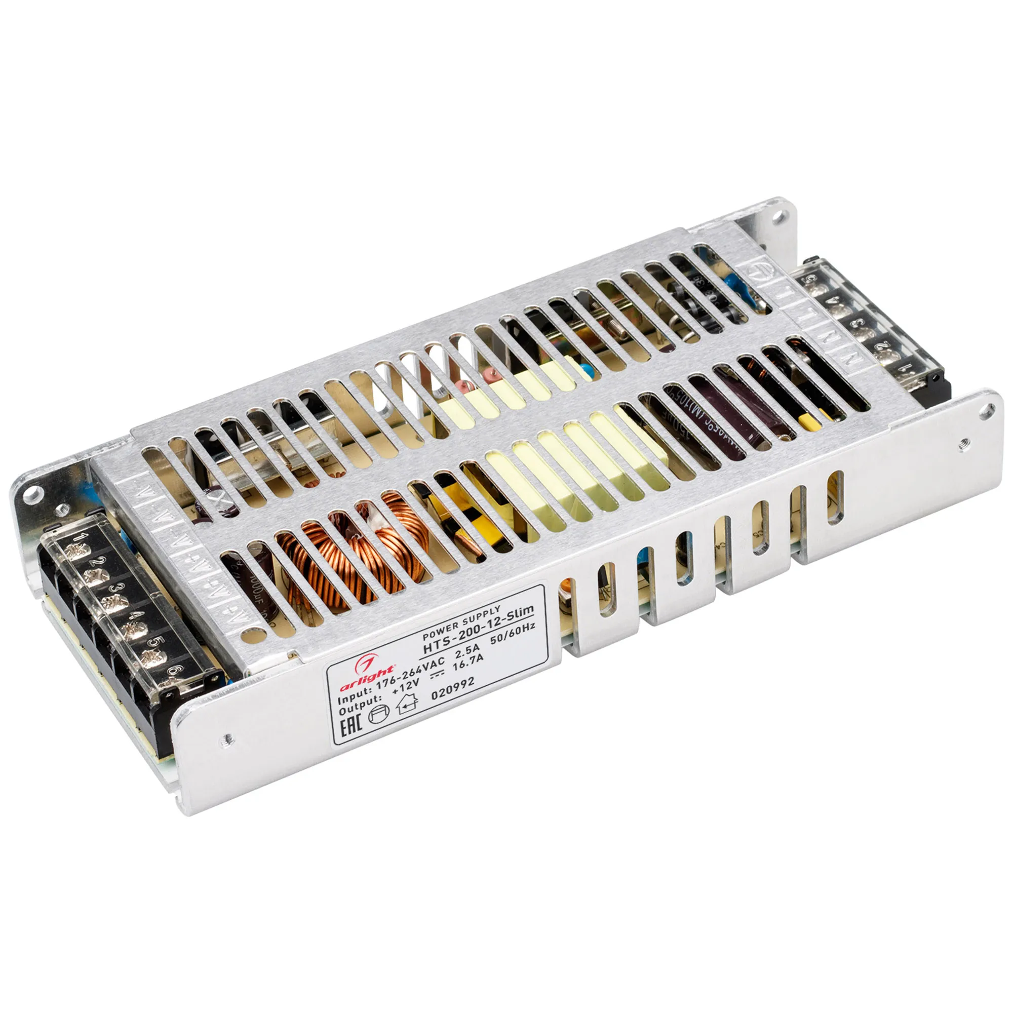 Блок питания HTS-200-12-Slim (12V, 16.7A, 200W) (Arlight, IP20 Сетка, 3 года) - изображение товара