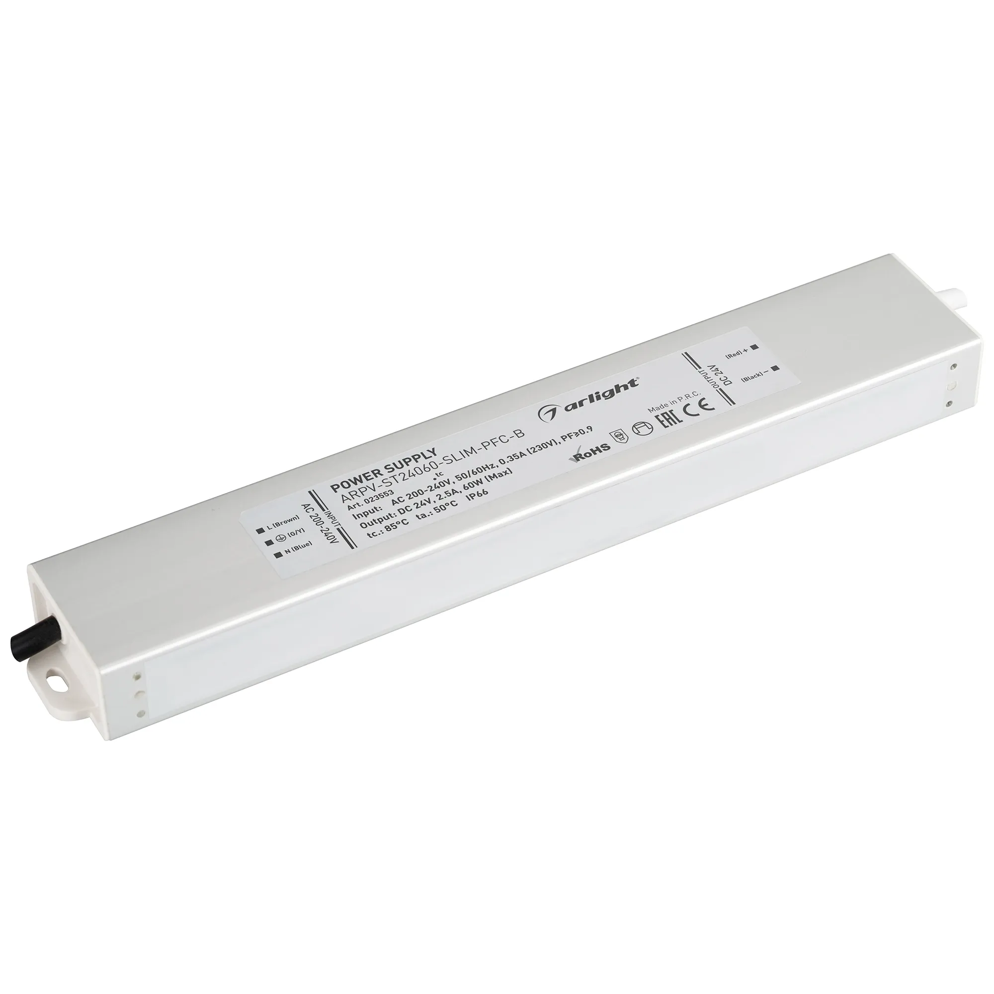 Блок питания ARPV-ST24060-SLIM-PFC-B (24V, 2.5A, 60W) (Arlight, IP67 Металл, 3 года) - изображение товара