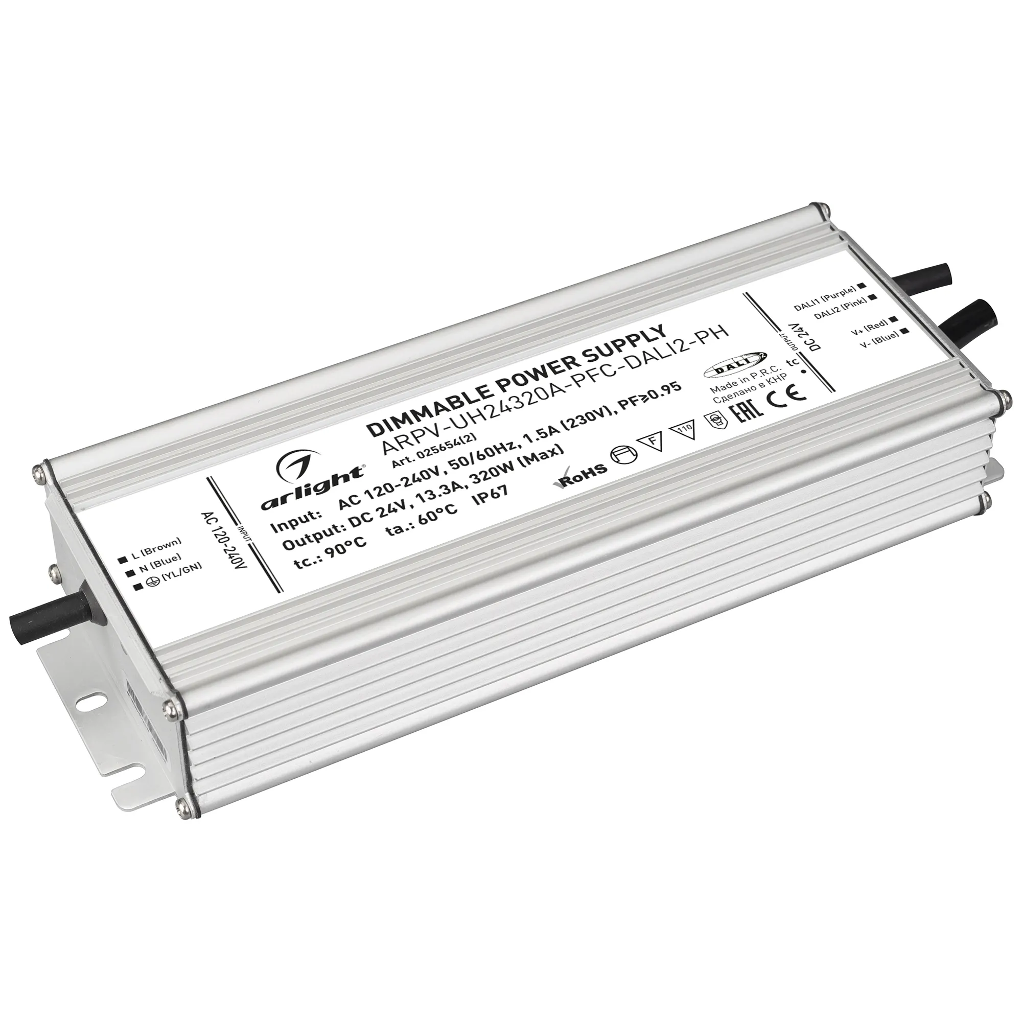 Блок питания ARPV-UH24320A-PFC-DALI2-PH (24V, 13.3A, 320W) (Arlight, IP67 Металл, 7 лет) - изображение товара
