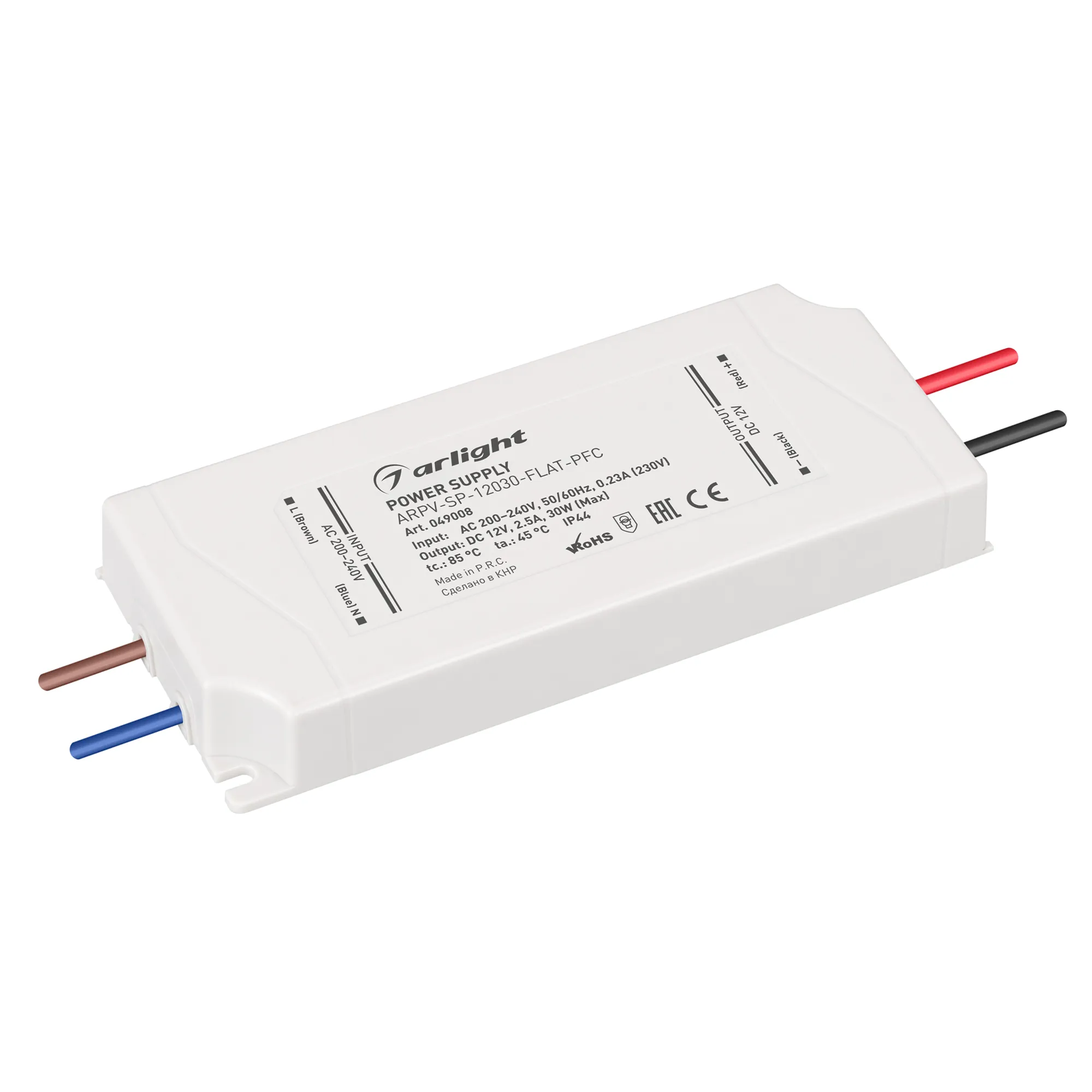 Блок питания ARPV-SP-12030-FLAT-PFC (12V, 2.5A, 30W) (Arlight, IP44 Пластик, 5 лет) - изображение товара