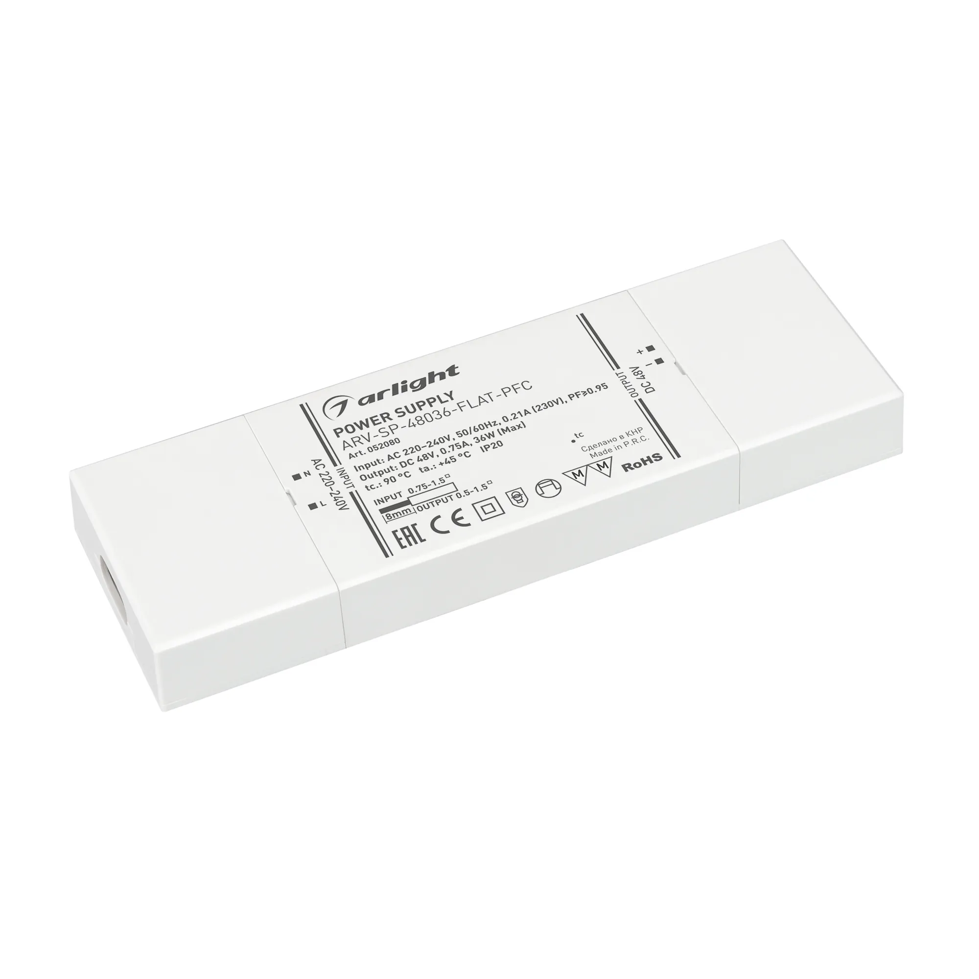 Блок питания ARV-SP-48036-FLAT-PFC (48V, 0.75A, 36W) (Arlight, IP20 Пластик, 5 лет) - изображение товара