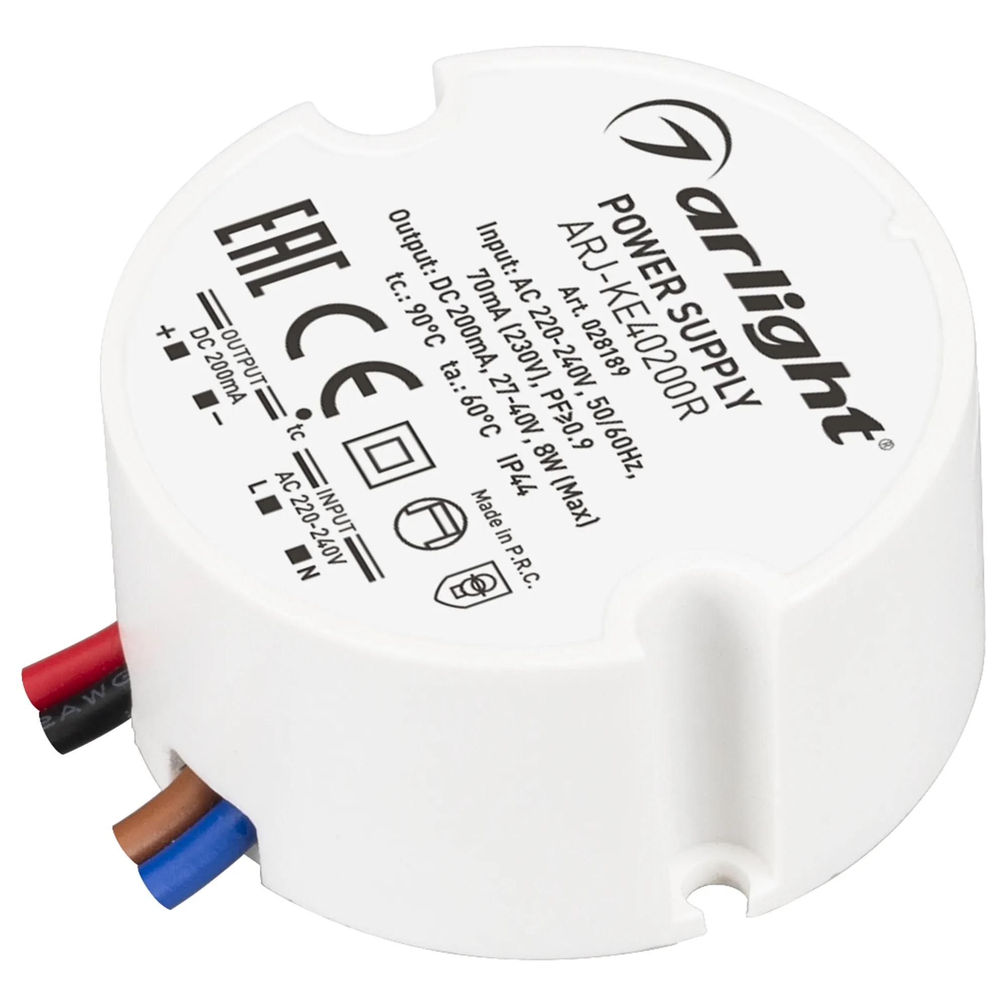Блок питания ARJ-KE40200R (8W, 200mA, PFC) (Arlight, IP44 Пластик, 5 лет) - изображение товара