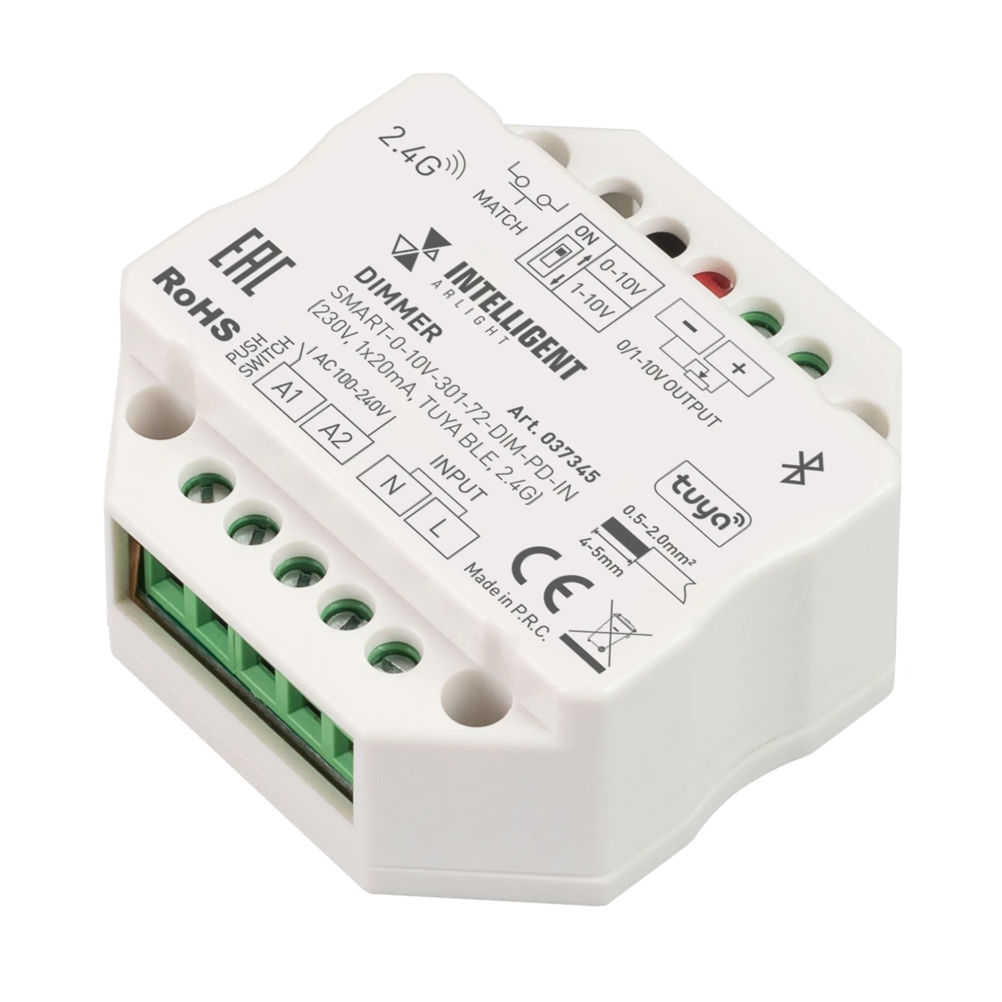 INTELLIGENT ARLIGHT Диммер SMART-0-10V-301-72-DIM-PD-IN (230V, 1x20mA, TUYA BLE, 2.4G) (IARL, IP20 Пластик, 5 лет) - изображение товара